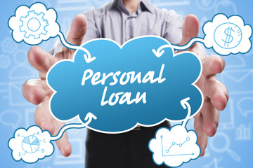 Business, Technology, Internet and marketing. Young businessman thinking about: Personal loan