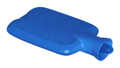 Синяя резиновая медицинская грелка с водой, на белом фоне