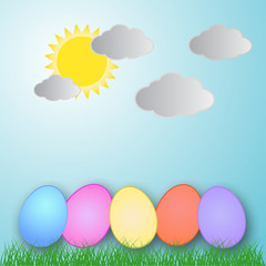 Fototapeta na wymiar vector of Easter icon with Clouds and Sun