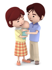 赤ちゃんを抱くママと寄り添うパパ07