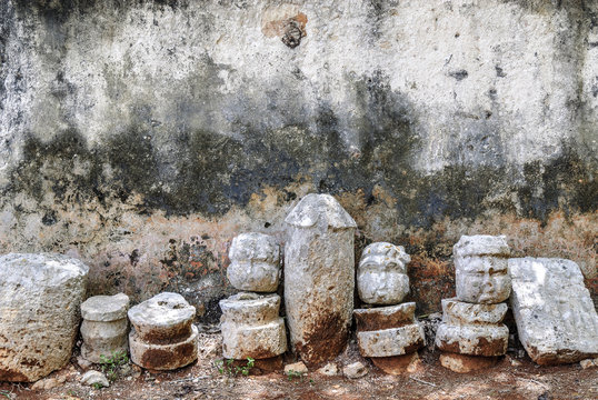 decorations remains in ruins in the Mayan archaeological enclosure of Labna, in Yucatan, Mexico.