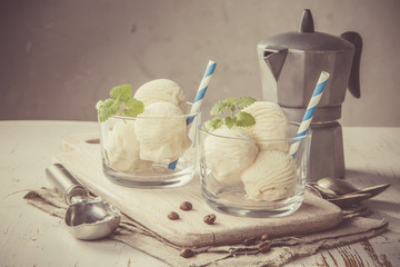 Vanilla ice cream in glasses