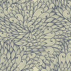 Seamless floral monochrome blue hand drawn doodle pattern