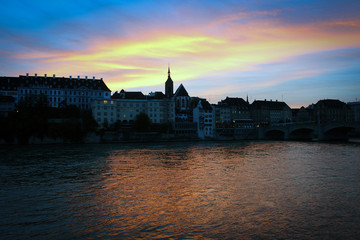 Obraz premium Rhine river by sunset, Basel, Switzerland