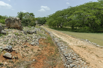 sight of the sacbe inside the Mayan archaeological Labna enclosure in Yucatan, Mexico.