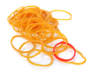 Pile of rubber bands isolated on white background.