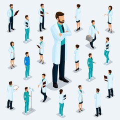 Fototapeta na wymiar Trendy isometric people. Medical staff, hospital, doctor, nurse, surgeon. People for the front view of the visas, standing position isolated on a light background 4