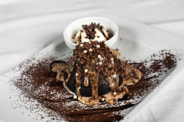 Chocolate fondant with vanilla ice cream