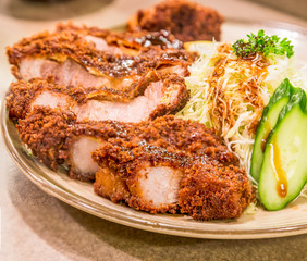 Closeup Japanese deep-fried pork cutlet - Tonkatsu