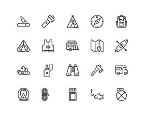 Outdoor icon set, outline style