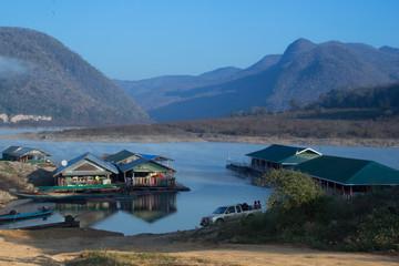 A morning mist, View of Ping River, Lamphun province, Thailand..