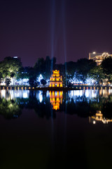 Hoan Kiem Lake at night in Hanoi Vietnam