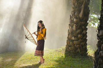 woman wearing laos traditional dress costume,vintage style,Laos culture,Laos