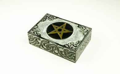 Closed box with esoteric and mystical motifs engraving
