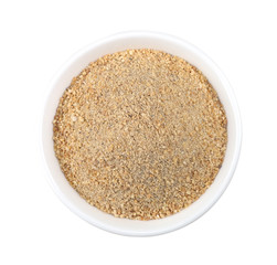 Ground roasted rice isolated on white background