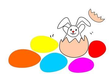 Easter eggs and white rabbit