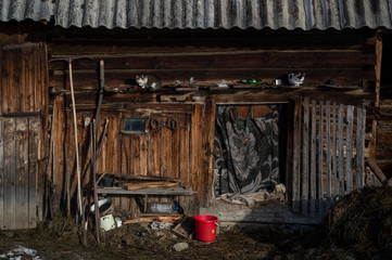 Door on an old wooden house - rustic village interior
