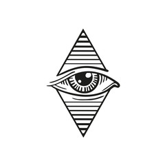 illustration of eye in the rhombus, in the style of tattoos