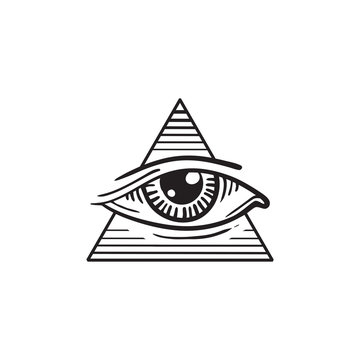 illustration of eye in the pyramid, in the style of tattoos