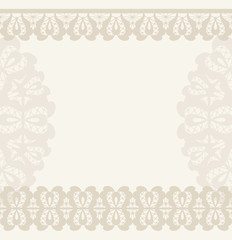 Invitation, anniversary card with label for your personalized text in shades of subtle off-whites and beige with a delicate floral pattern and frame in the background. 