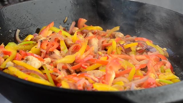 Chicken on Thai. We prepare in a cast iron frying pan.