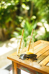 empty glasses citrus juice