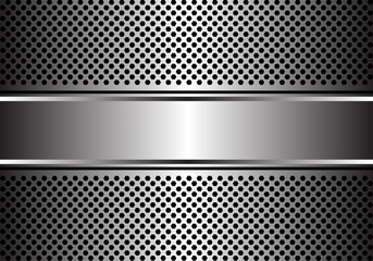 Abstract silver banner on hexagon mesh design luxury modern background vector illustration.
