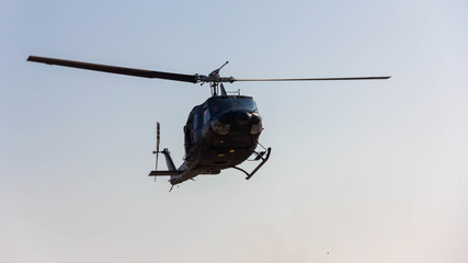 Front view of helicopter in flight.