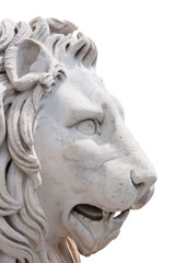 Naklejka premium Lion's head made of marble isolated on white.