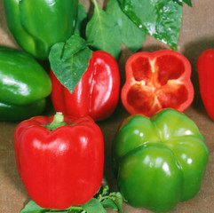 Fresh sweet red and green bell peppers
