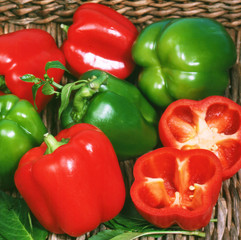 Fresh sweet red and green bell peppers