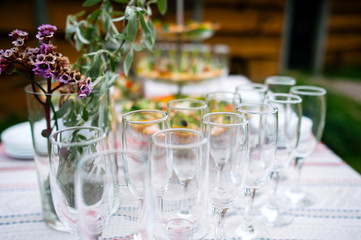 glasses on a buffet table