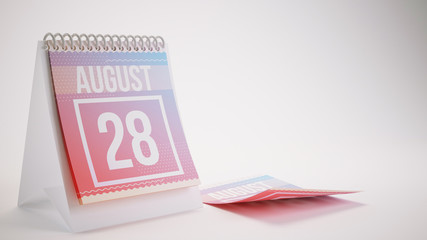 3D Rendering Trendy Colors Calendar on White Background - august 28