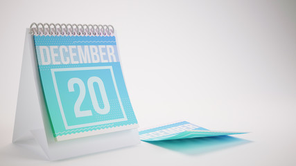 3D Rendering Trendy Colors Calendar on White Background - december 20