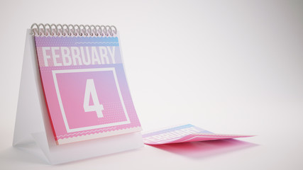 3D Rendering Trendy Colors Calendar on White Background - february 4