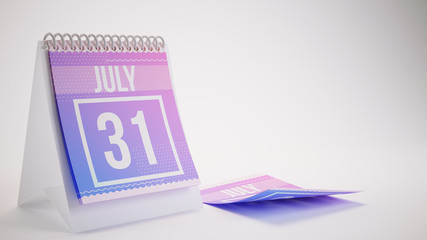 3D Rendering Trendy Colors Calendar on White Background - july 31