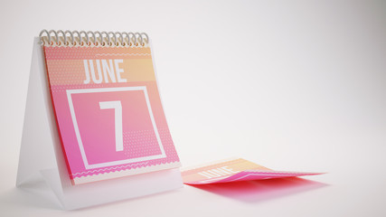 3D Rendering Trendy Colors Calendar on White Background - june 7