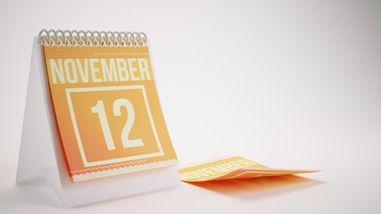 3D Rendering Trendy Colors Calendar on White Background - november