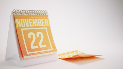 3D Rendering Trendy Colors Calendar on White Background - november 22