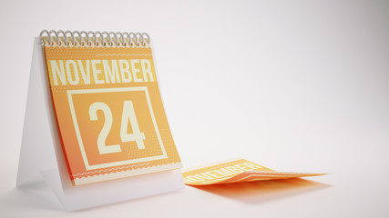 3D Rendering Trendy Colors Calendar on White Background - november 24