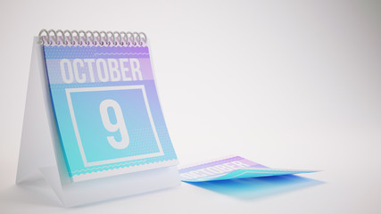 3D Rendering Trendy Colors Calendar on White Background - october 9