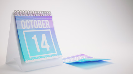 3D Rendering Trendy Colors Calendar on White Background - october 14