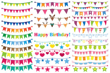 Colorful garlands birthday, set of ornaments. Vector.