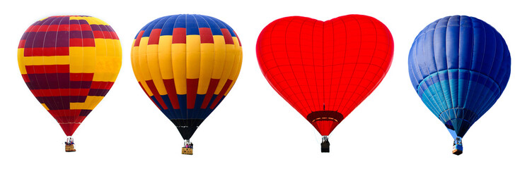 colorful hot air balloons isolated on white background