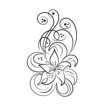 Black flower sketch. Floral design element in retro style Vector illustration.
