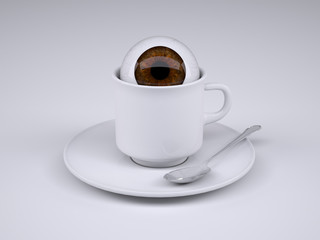 coffee cup with eyeball inside