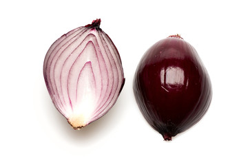 colorful vegetables, cut purple onion, healthy food, isolated on white