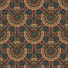 Ornate floral seamless texture, endless pattern with vintage mandala elements.