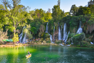 Waterfall Kravica in the light of the setting sun