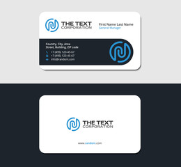 business card with the letter N, blue color, white cards